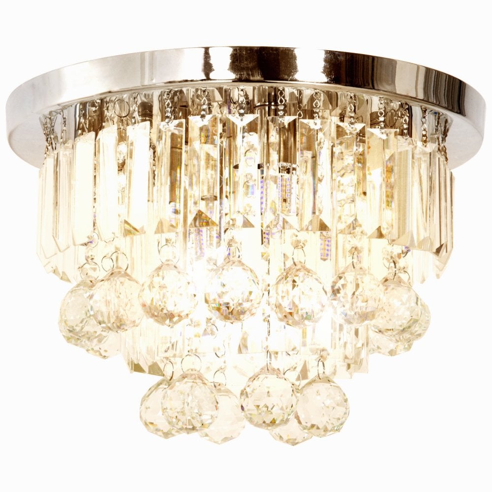 HOMCOM Round Crystal Lamp Chandelier Ceiling Mount Fixture For Living