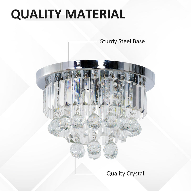 HOMCOM Round Crystal Lamp Chandelier Ceiling Mount Fixture For Living Room Dining Room Hallway Modern (7 Light)