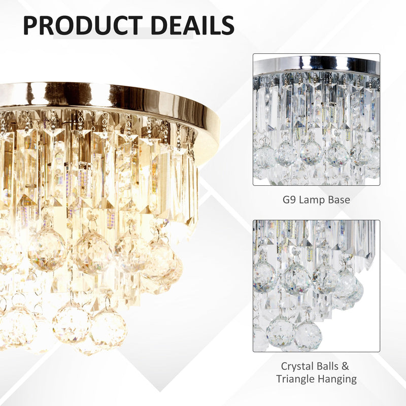 HOMCOM Round Crystal Lamp Chandelier Ceiling Mount Fixture For Living Room Dining Room Hallway Modern (7 Light)