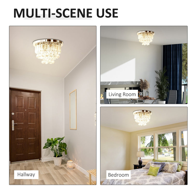 HOMCOM Round Crystal Lamp Chandelier Ceiling Mount Fixture For Living Room Dining Room Hallway Modern (7 Light)