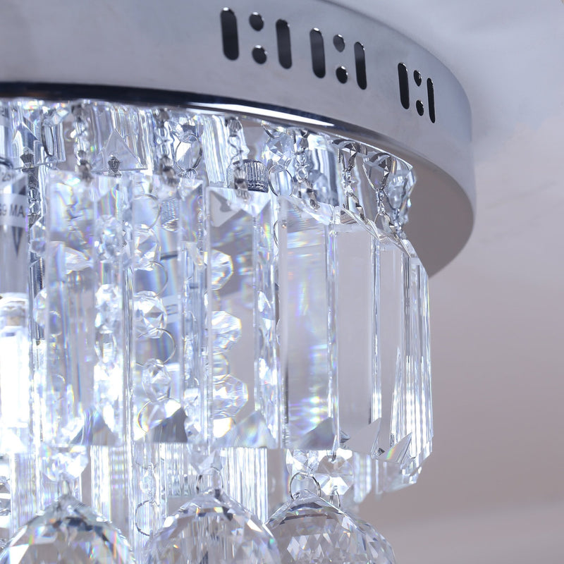 HOMCOM Round Crystal Lamp Chandelier Ceiling Mount Fixture For Living Room Dining Room Hallway Modern (7 Light)