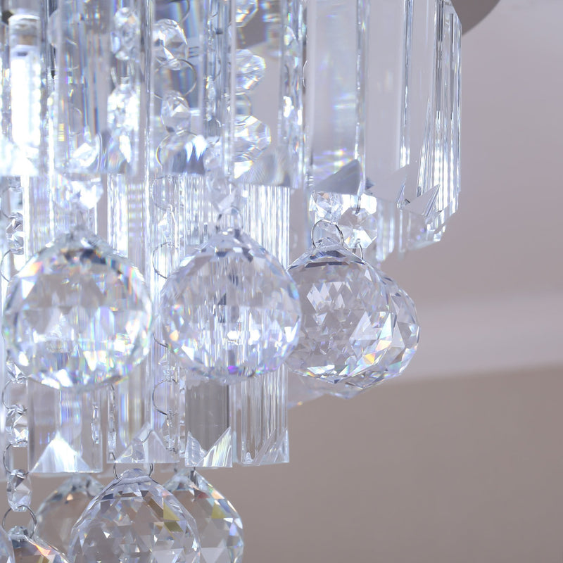 HOMCOM Round Crystal Lamp Chandelier Ceiling Mount Fixture For Living Room Dining Room Hallway Modern (7 Light)