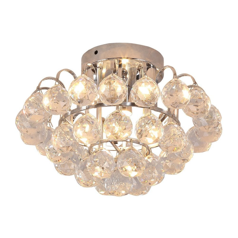 HOMCOM Crystal Ceiling Lamp Chandelier Hallway Flush Mount Pendant 3 Light ?30cm Silver