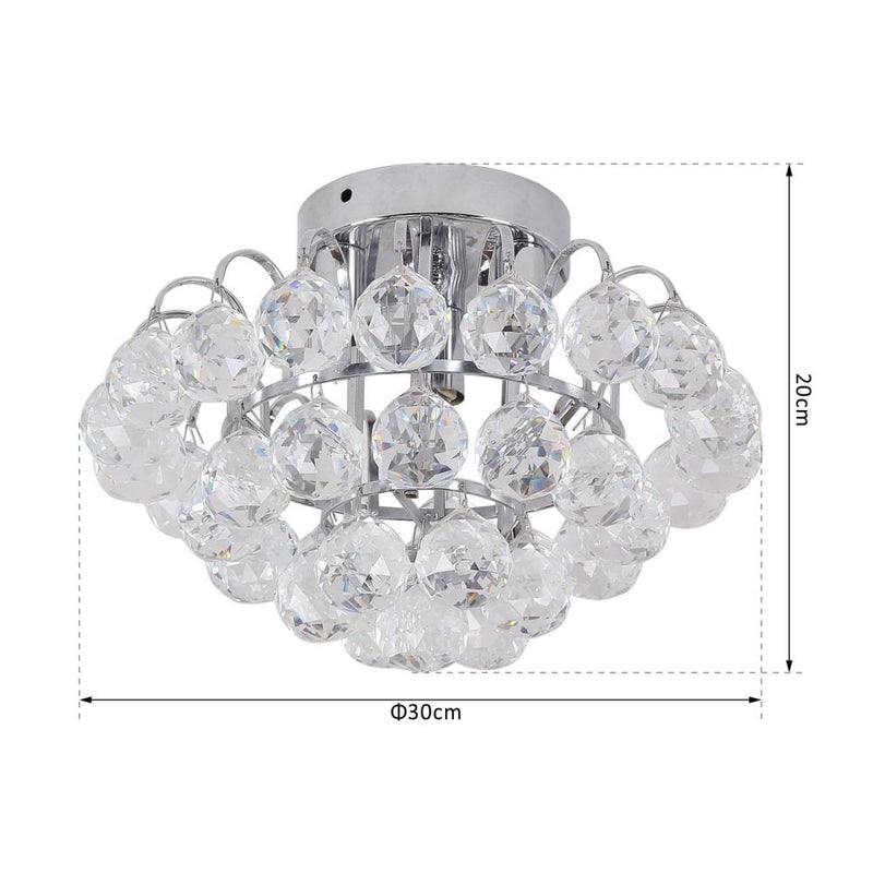 HOMCOM Crystal Ceiling Lamp Chandelier Hallway Flush Mount Pendant 3 Light ?30cm Silver
