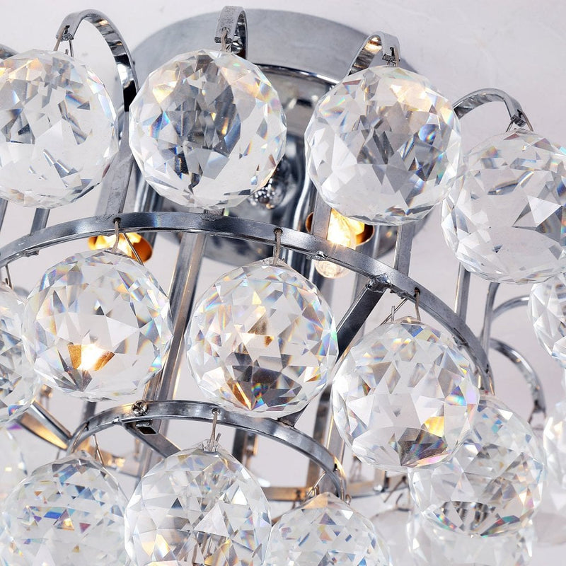 HOMCOM Crystal Ceiling Lamp Chandelier Hallway Flush Mount Pendant 3 Light ?30cm Silver
