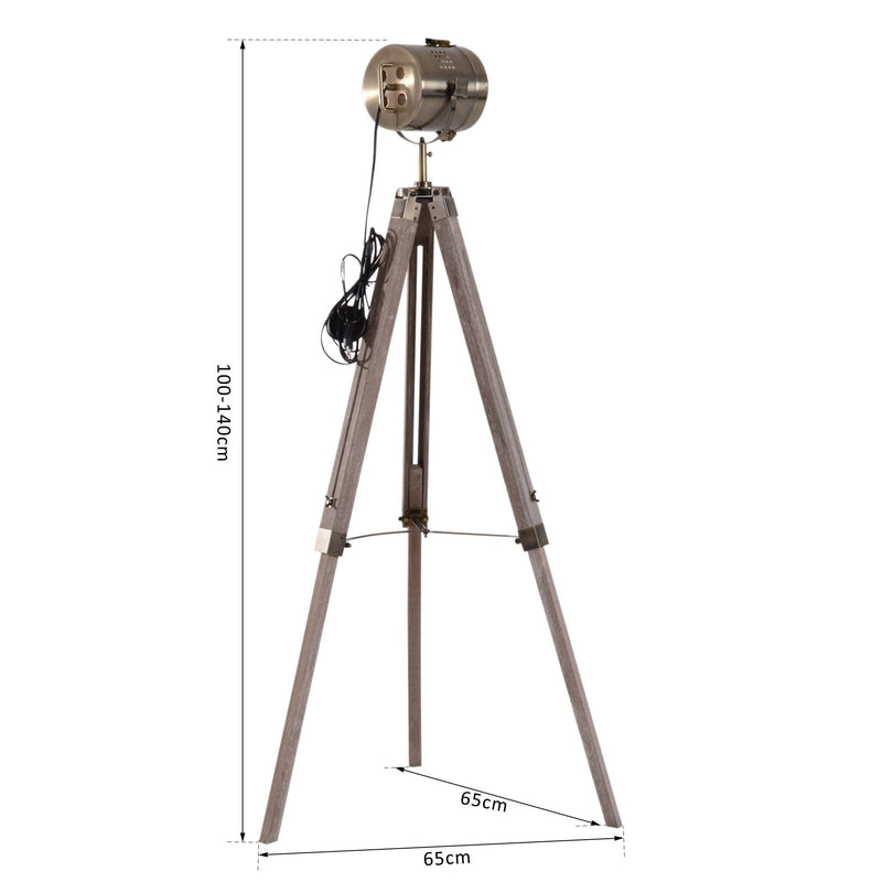 HOMCOM Tripod Floor Lamp, 65L,Wood/Bronze Colour