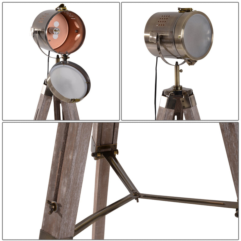 HOMCOM Tripod Floor Lamp, 65L,Wood/Bronze Colour