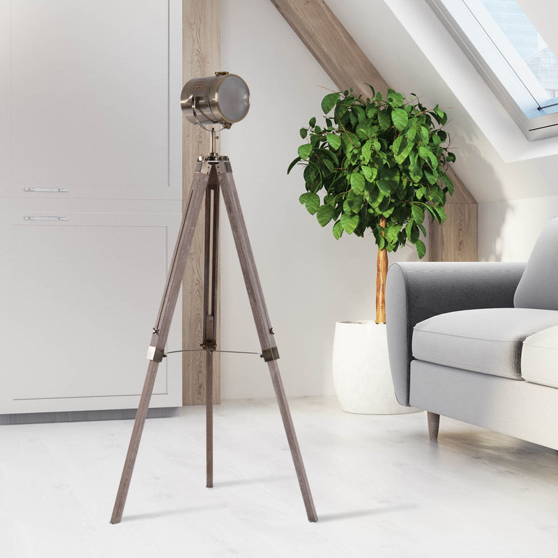 HOMCOM Tripod Floor Lamp, 65L,Wood/Bronze Colour