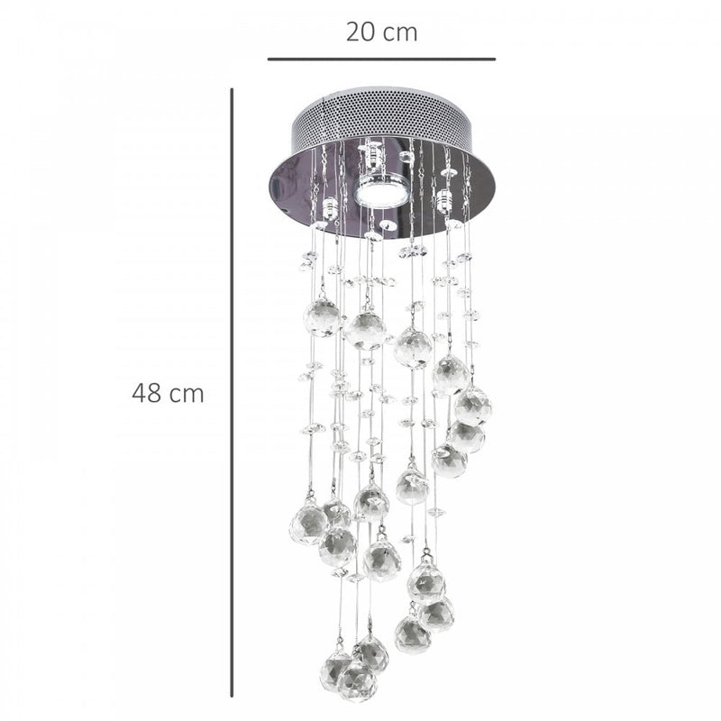 HOMCOM Crystal Chandelier, Spiral Rain Drop-Silver/Crystal