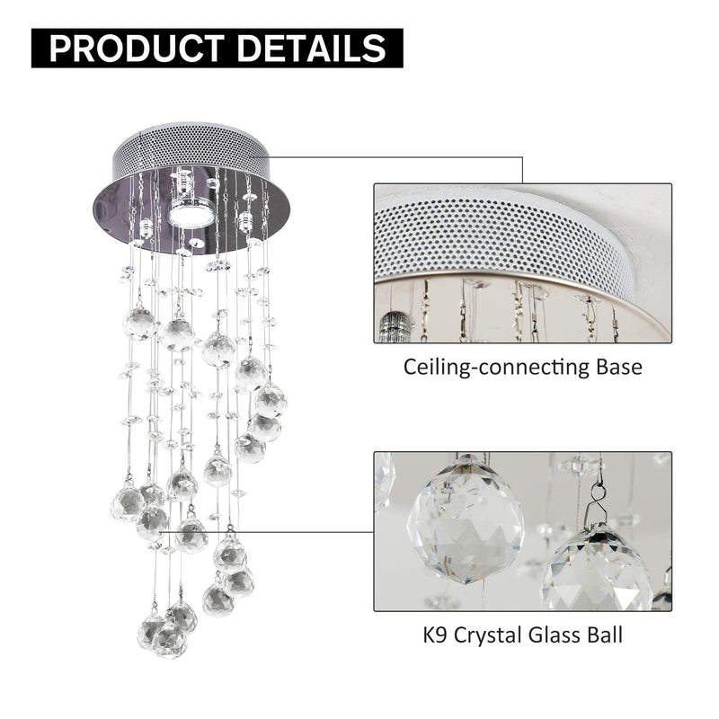 HOMCOM Crystal Chandelier, Spiral Rain Drop-Silver/Crystal