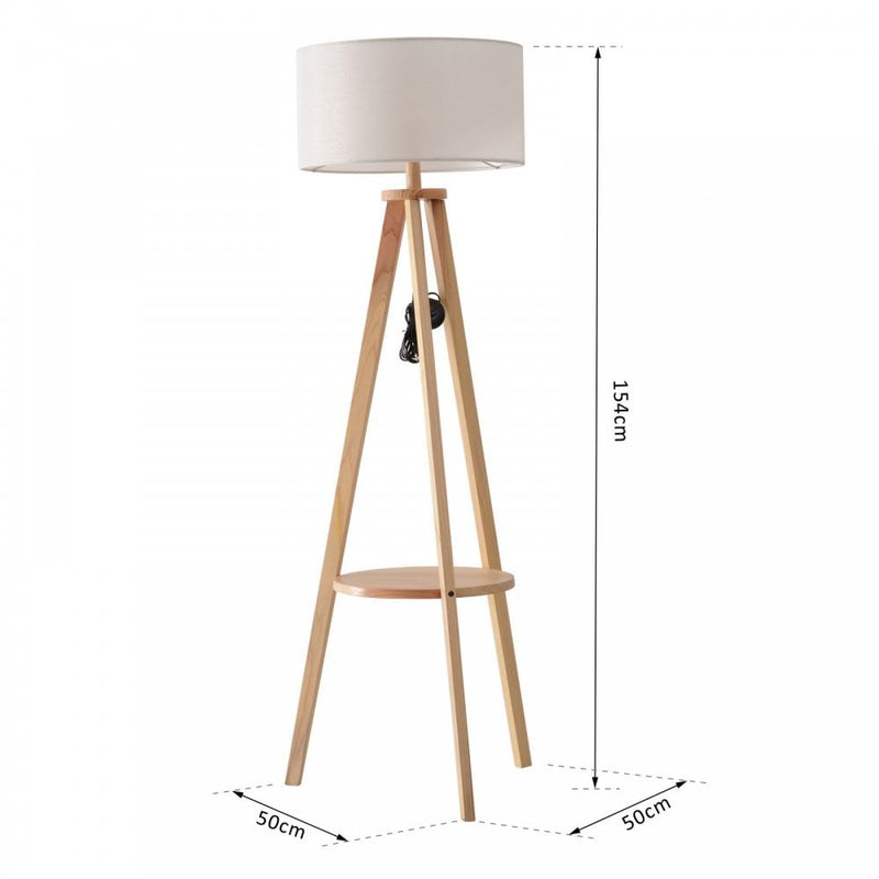 HOMCOM Floor Lamp, 154H cm-Beige/Natural Wood Colour