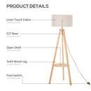 HOMCOM Floor Lamp, 154H Cm-Beige/Natural Wood Colour