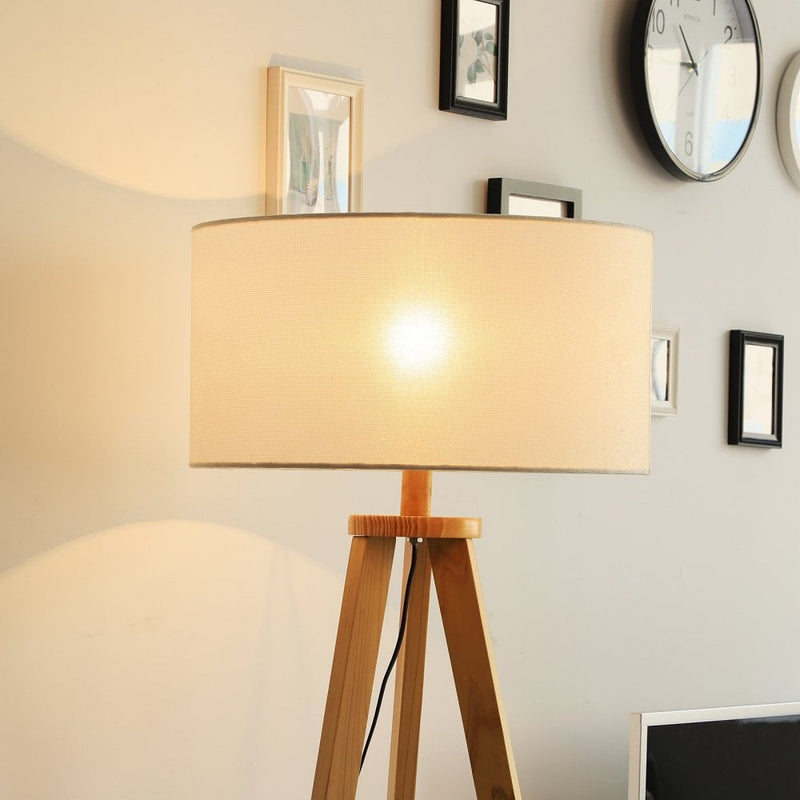 HOMCOM Floor Lamp, 154H cm-Beige/Natural Wood Colour