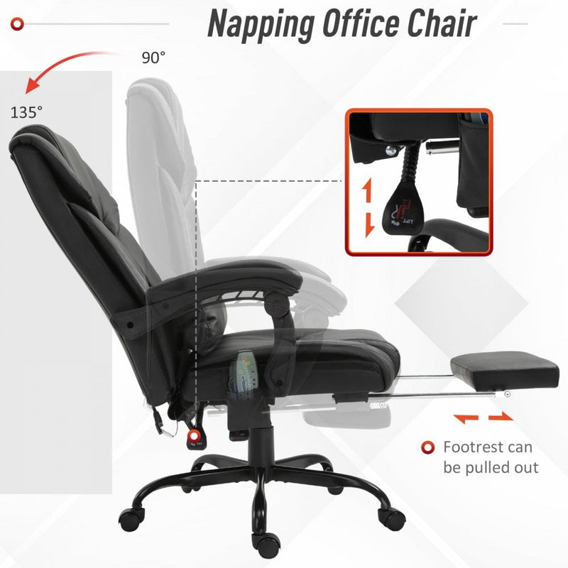Vinsetto PU Leather Chair For Office Gaming Chair For Racing Massage Chair Electric Padded Height Angle Adjustable 5 Wheels w/Remote Comfort Masseuse Relaxation Swivel Ergonomic Black
