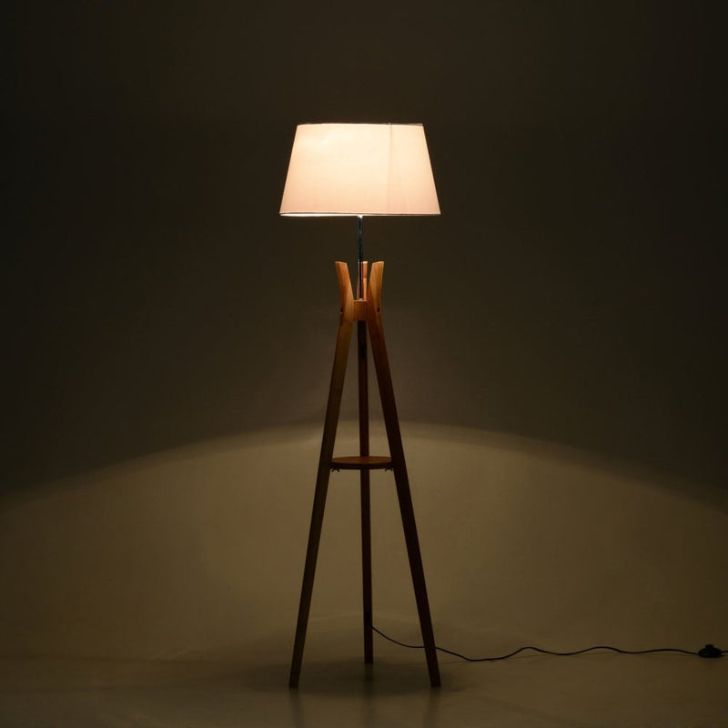 HOMCOM Bamboo Freestanding Tripod Floor Lamp w/ Shelf White