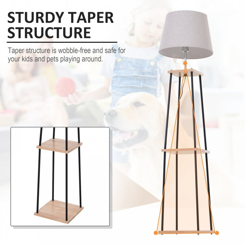 HOMCOM Metal Frame 3-Tier Shelf Tripod Lamp w/ Foot Switch Beige