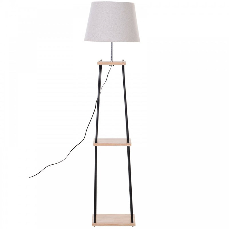 HOMCOM Metal Frame 3-Tier Shelf Tripod Lamp w/ Foot Switch Beige