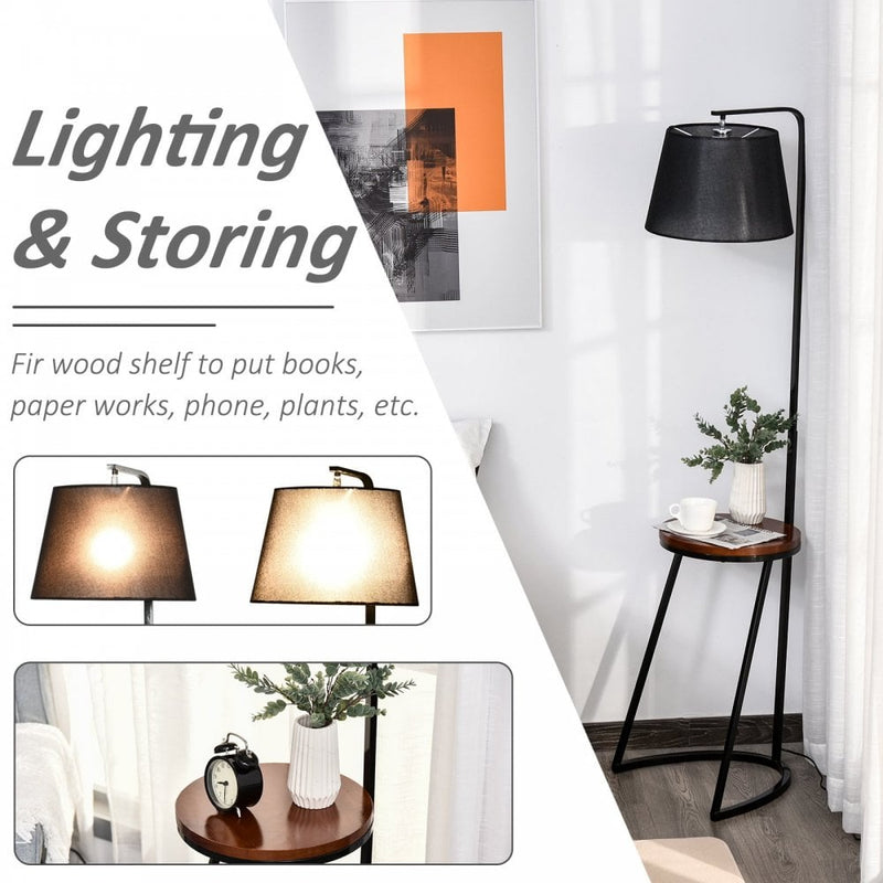 HOMCOM Steel Middle Shelf Floor Lamp Black