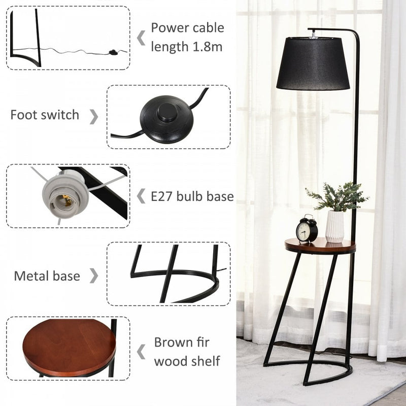 HOMCOM Steel Middle Shelf Floor Lamp Black