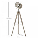 HOMCOM Pine Wood Tripod Floor Lamp Standing Lamp - Brown and Silver