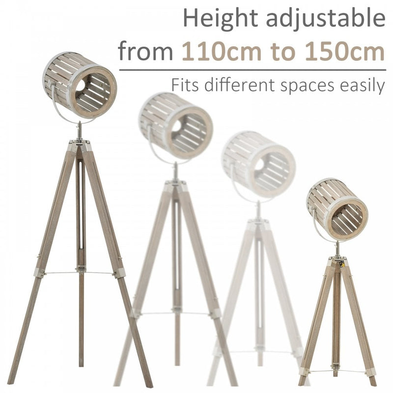 HOMCOM Pine Wood Tripod Floor Lamp Standing Lamp - Brown and Silver