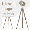 HOMCOM Pine Wood Tripod Floor Lamp Standing Lamp - Brown and Silver