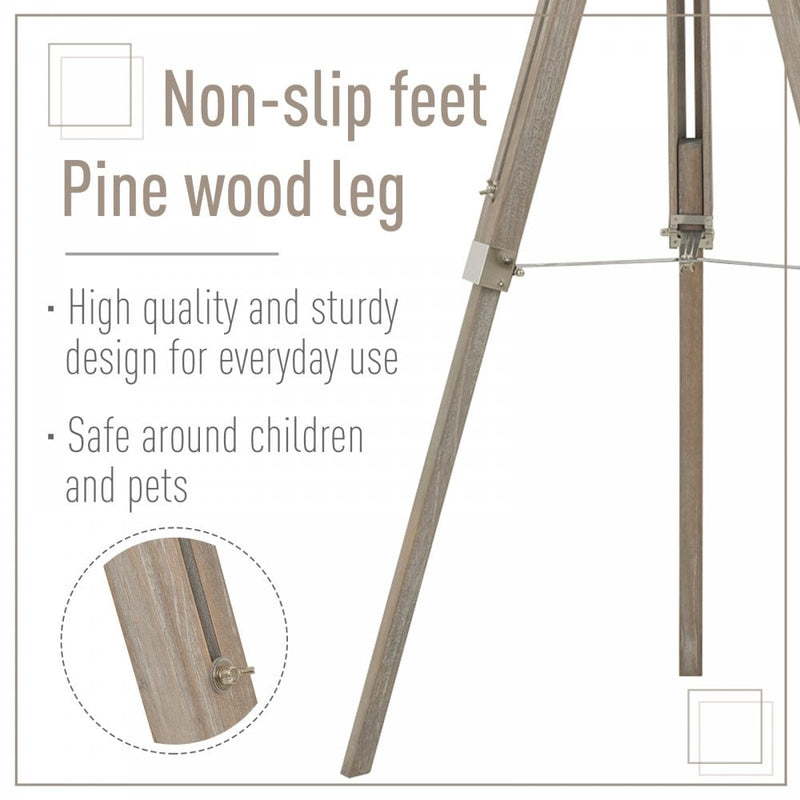 HOMCOM Pine Wood Tripod Floor Lamp Standing Lamp - Brown and Silver
