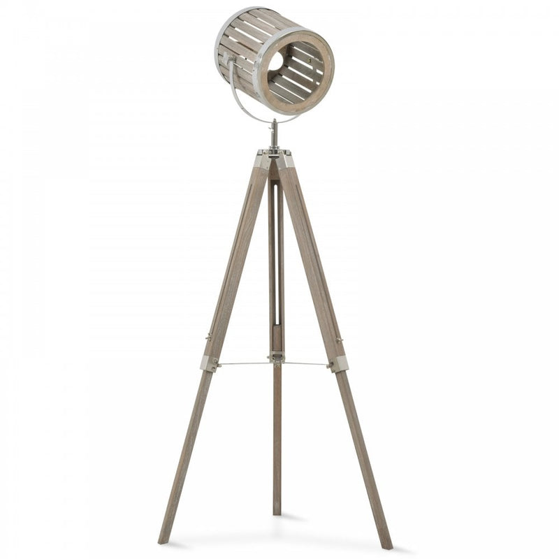 HOMCOM Pine Wood Tripod Floor Lamp Standing Lamp - Brown and Silver