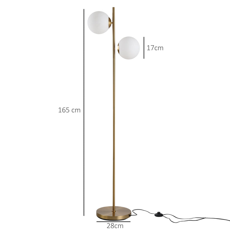 HOMCOM Steel Duo Glass Sphere Floor Lamp Gold