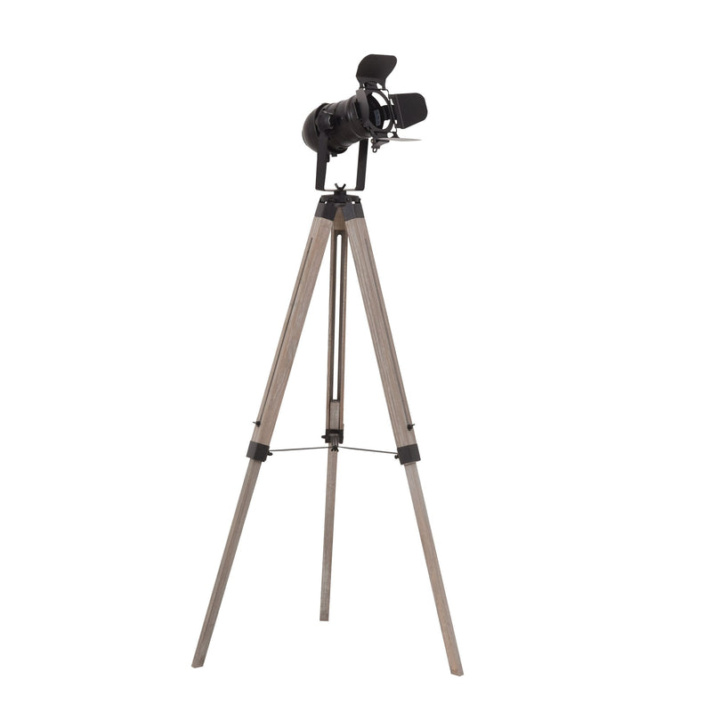 HOMCOM Pine Wood Camera Tripod Floor Lamp Black