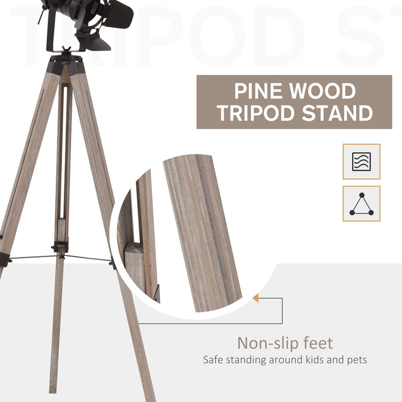 HOMCOM Pine Wood Camera Tripod Floor Lamp Black