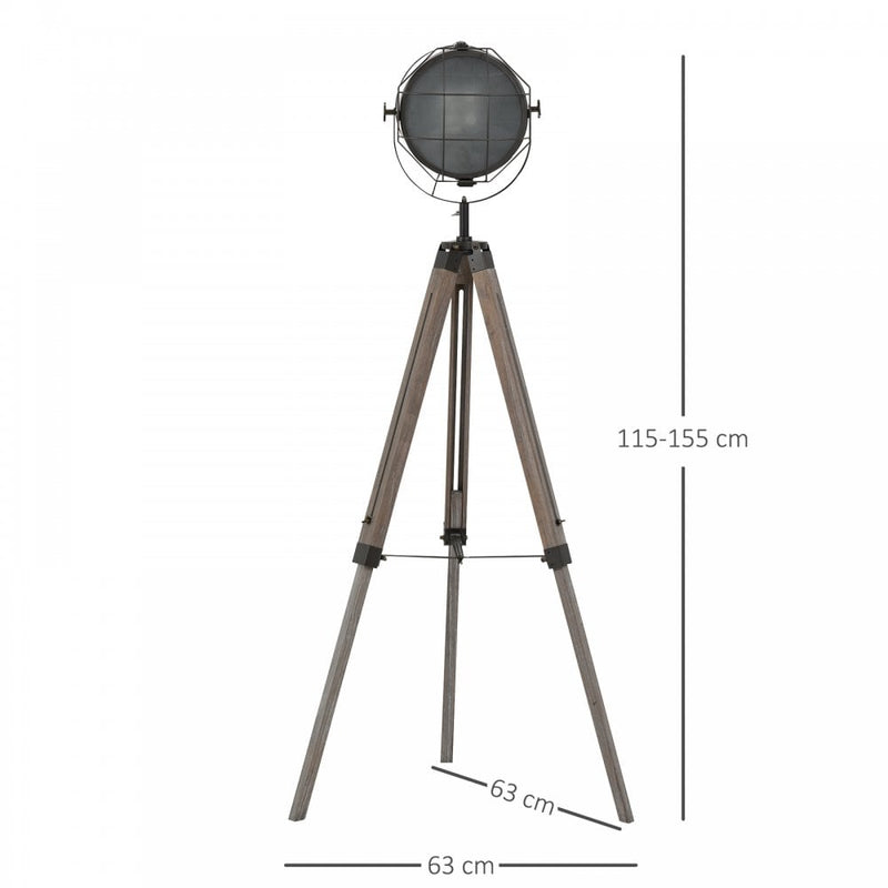 HOMCOM Pine Wood Tripod Spotlight Floor Lamp Brown/Grey