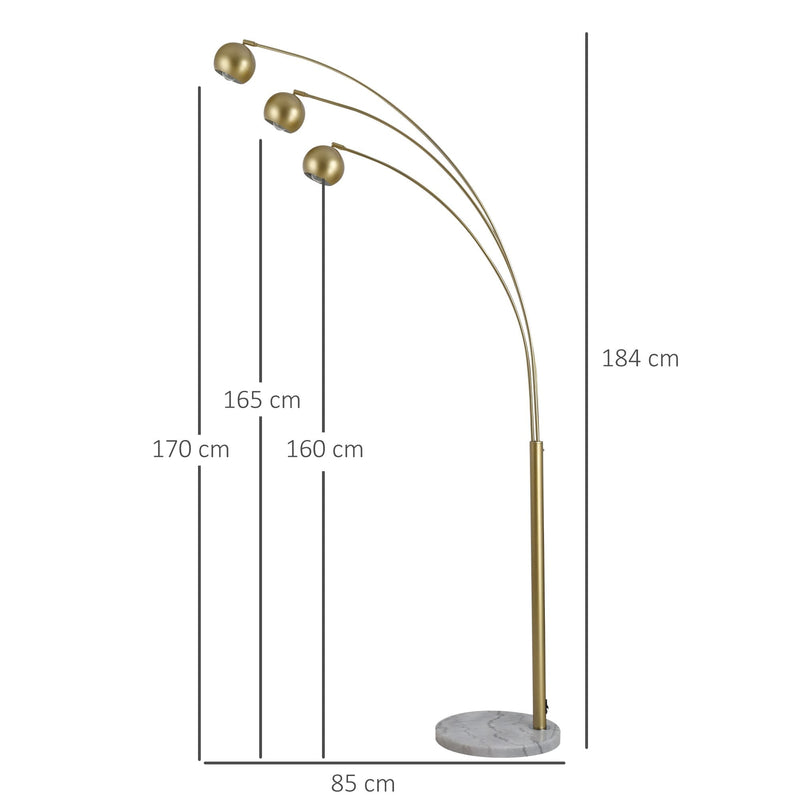 HOMCOM Steel 3-Branch Floor Lamp Gold