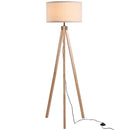 HOMCOM Rubber Wood Tripod Floor Lamp Beige