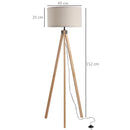 HOMCOM Rubber Wood Tripod Floor Lamp Beige