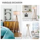 HOMCOM Rubber Wood Tripod Floor Lamp Beige
