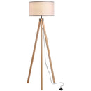 HOMCOM Rubber Wood Tripod Floor Lamp Grey