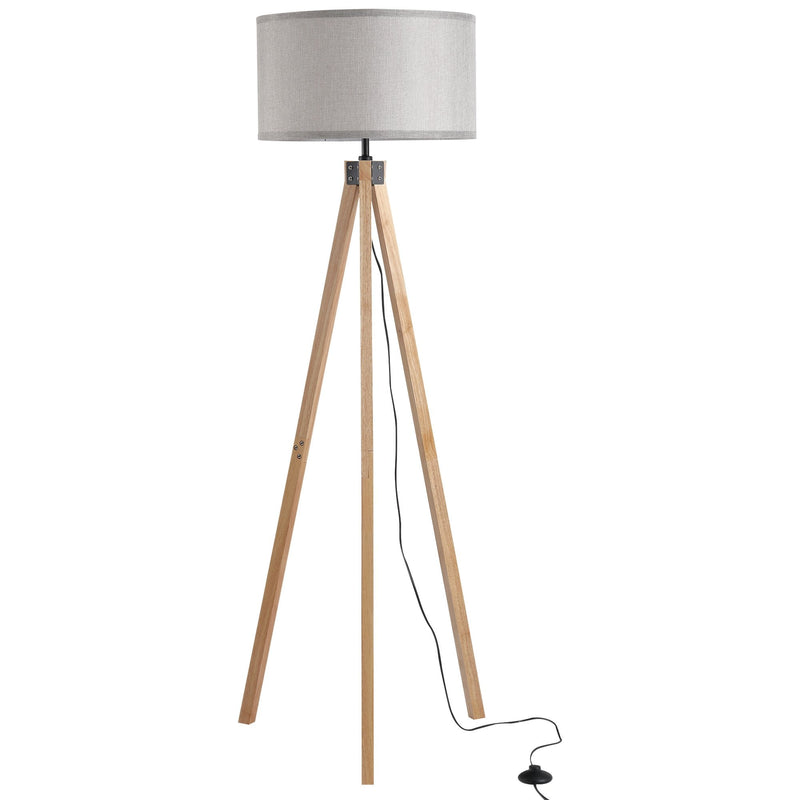 HOMCOM Rubber Wood Tripod Floor Lamp Grey