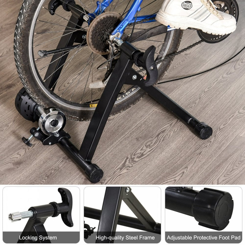 Foldable Indoor Bike Trainer Stationary Workout Stand,8 Level Magnetic Resistance, Black 8-level Riding