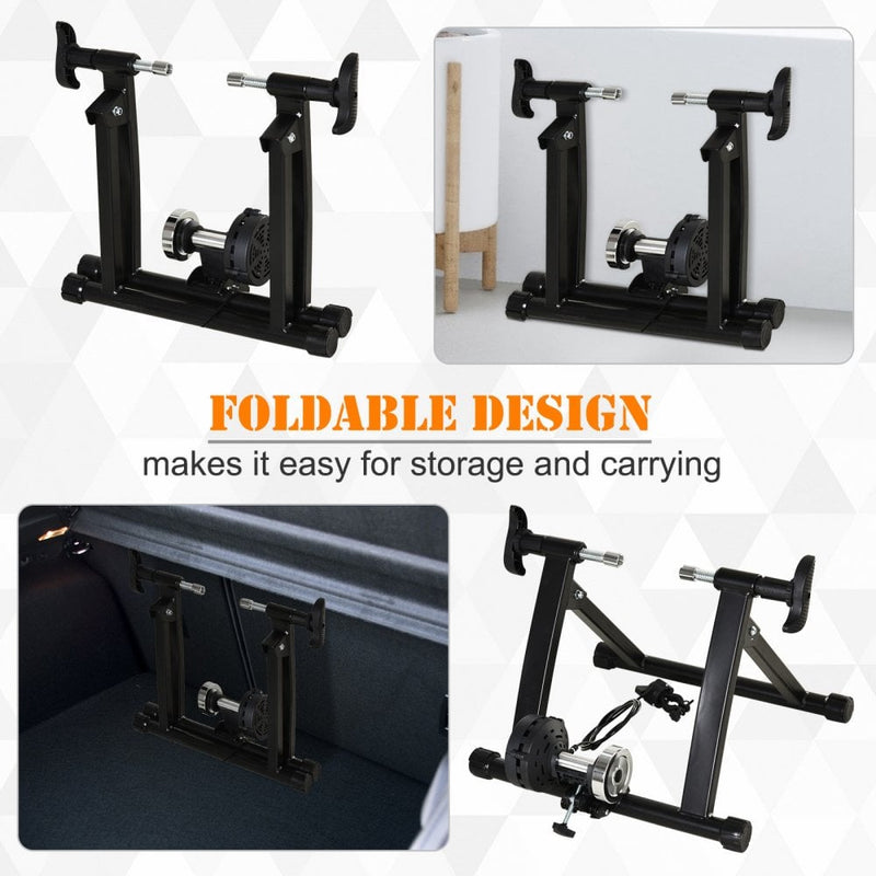 Foldable Indoor Bike Trainer Stationary Workout Stand,8 Level Magnetic Resistance, Black 8-level Riding