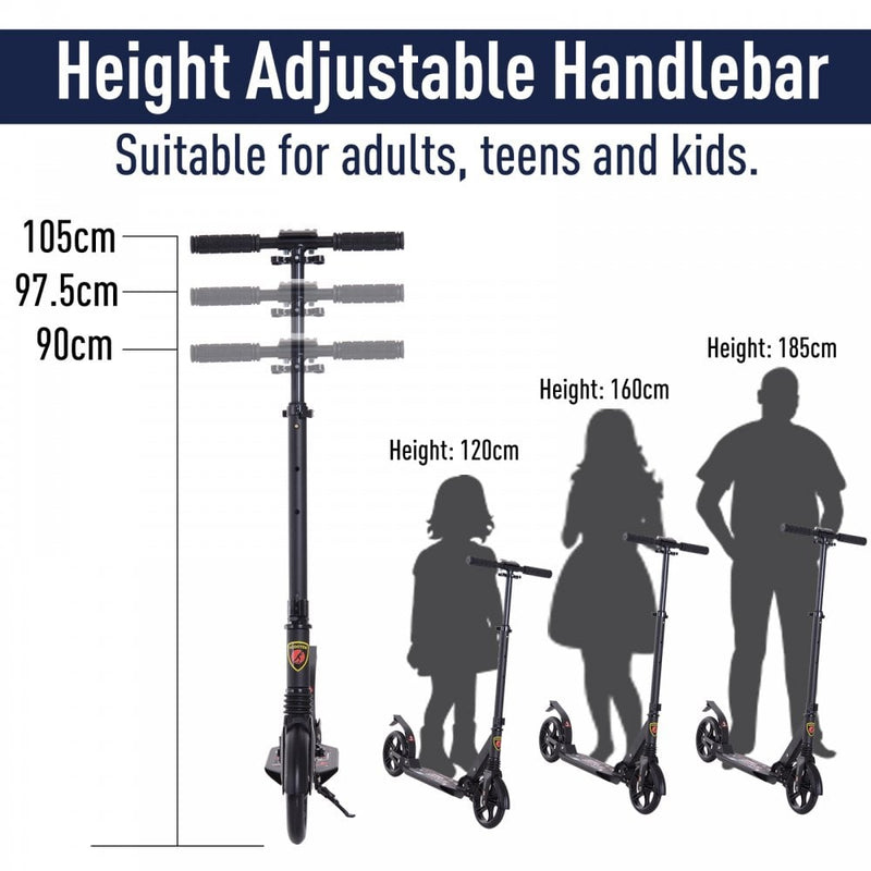 ALPINE SPIRIT Black Foldable Kick Scooter, Adjustable Height, 94L x 38W x 90-105Hcm