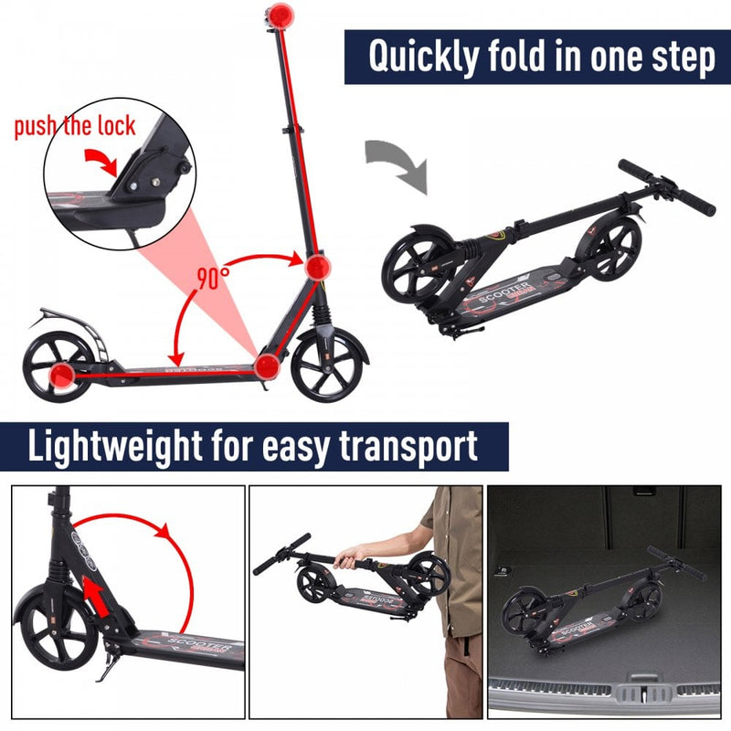 ALPINE SPIRIT Black Foldable Kick Scooter, Adjustable Height, 94L x 38W x 90-105Hcm