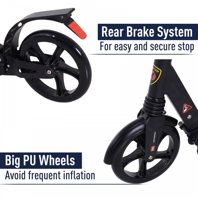 ALPINE SPIRIT Black Foldable Kick Scooter, Adjustable Height, 94L x 38W x 90-105Hcm