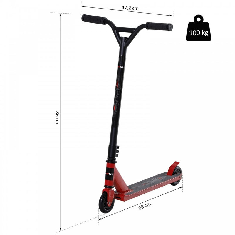 HOMCOM Stunt Scooters for Beginners Trick Stunt Scooter with Stable Performance Freestyle Kick Scooter for Teenagers 14 Years and Up Red Complete