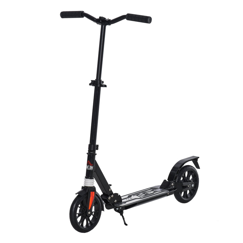 HOMCOM Kick Scooter Foldable Height Adjustable Aluminum Ride On Toy for 14+ Adult Teens with Rear Wheel Brake, Shock Mitigation System and Supported Stand Brake