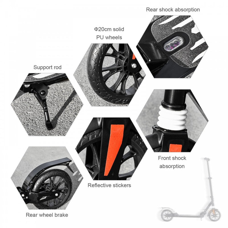 HOMCOM Kick Scooter Foldable Height Adjustable Aluminum Ride On Toy for 14+ Adult Teens with Rear Wheel Brake, Shock Mitigation System and Supported Stand Brake