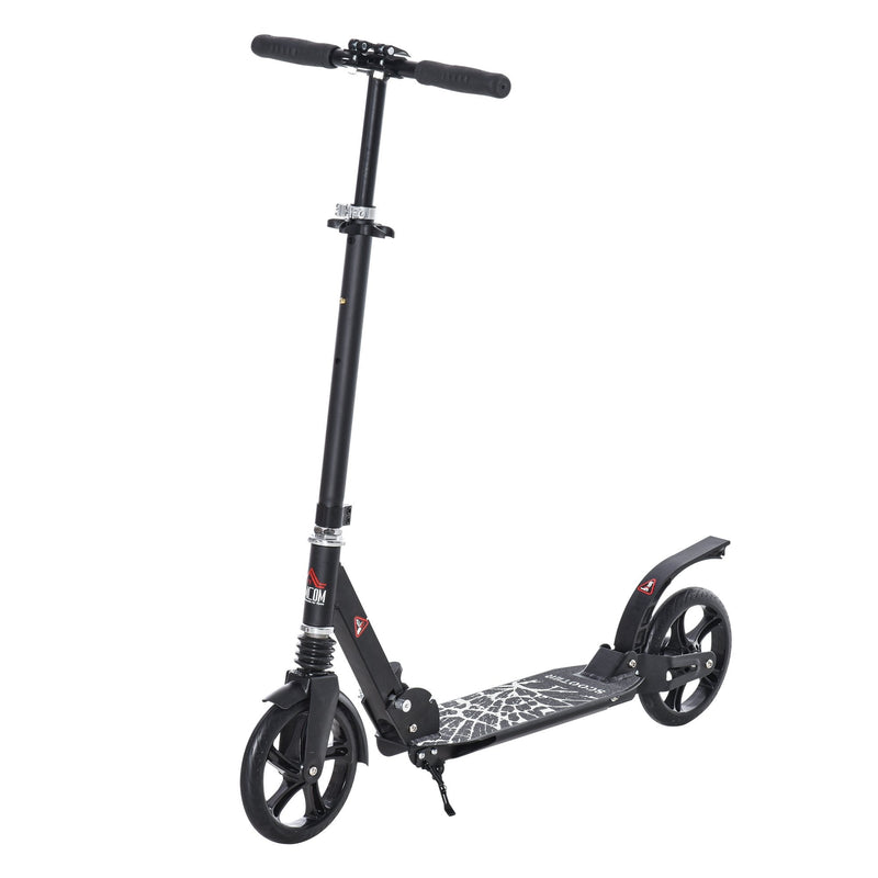 HOMCOM Foldable Kick Scooter w/ Adjustable Handlebar, Rear Brake, 20cm Big Solid Wheels and Shock Absorption System, Lightweight Portable Push Scooter for 14+ Teens Adult Kids Rear-fender