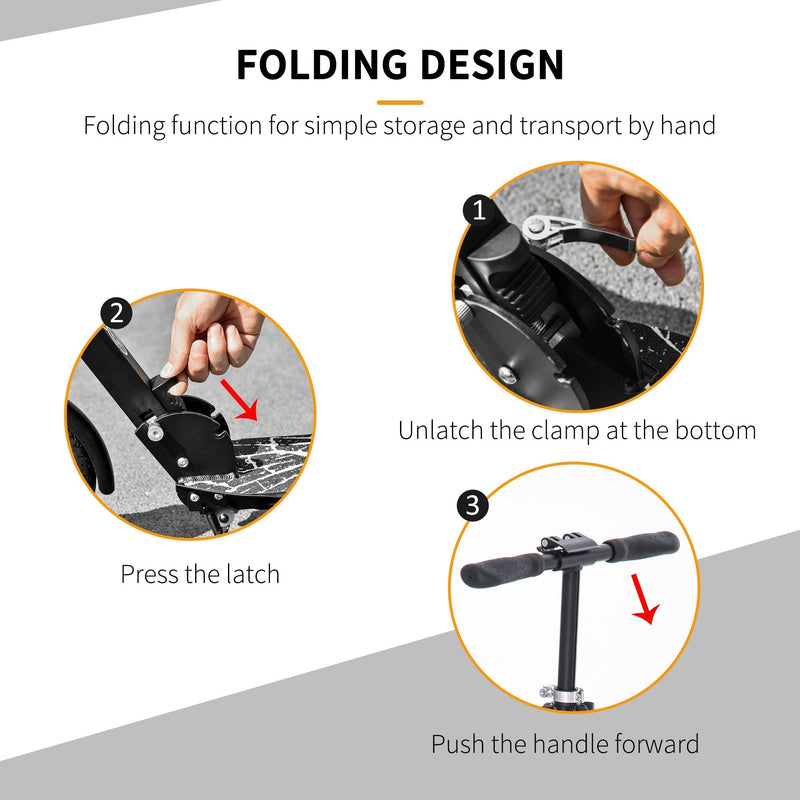 HOMCOM Foldable Kick Scooter w/ Adjustable Handlebar, Rear Brake, 20cm Big Solid Wheels and Shock Absorption System, Lightweight Portable Push Scooter for 14+ Teens Adult Kids Rear-fender