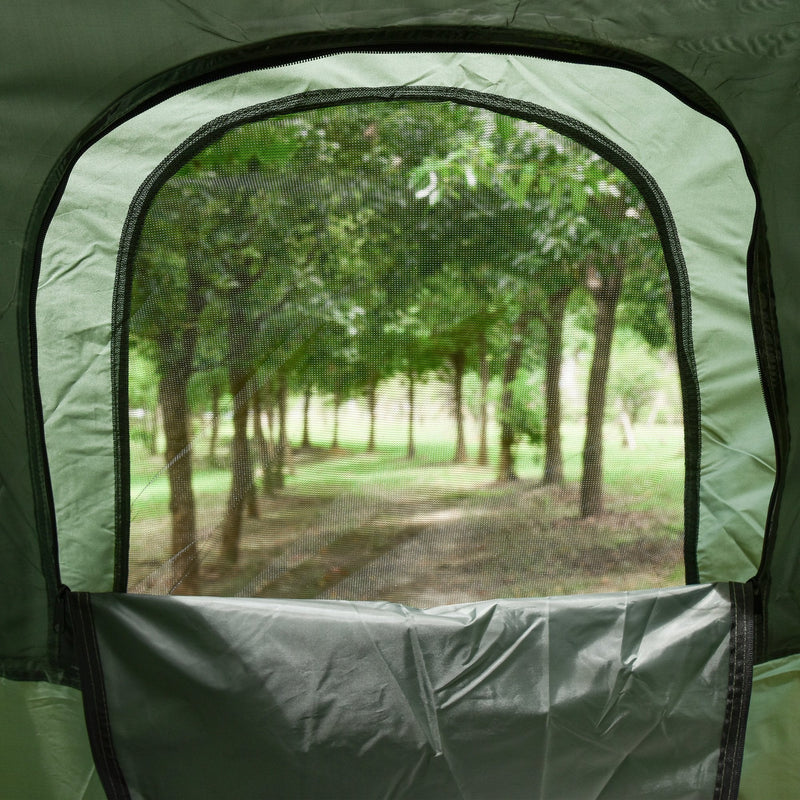 Outsunny Sleeping Bag Tent 1 person Foldable Camping Air Mattress Outdoor Hiking Picnic Bed cot Foot Pump Camp Army Green