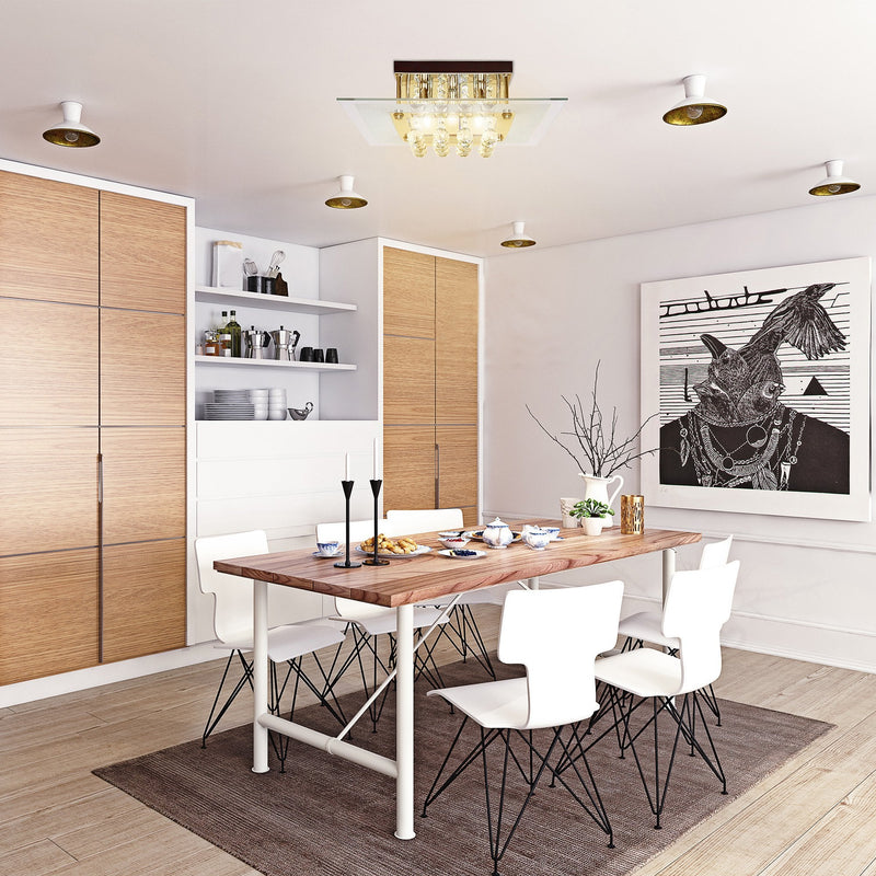 HOMCOM Ceiling Chandelier 5 Lights Crystal Flush Rain Drop Light Design Droplet Fixture in Metal Plate and Bulbs Mount Pendant Lamp Modern Illumination Fabric
